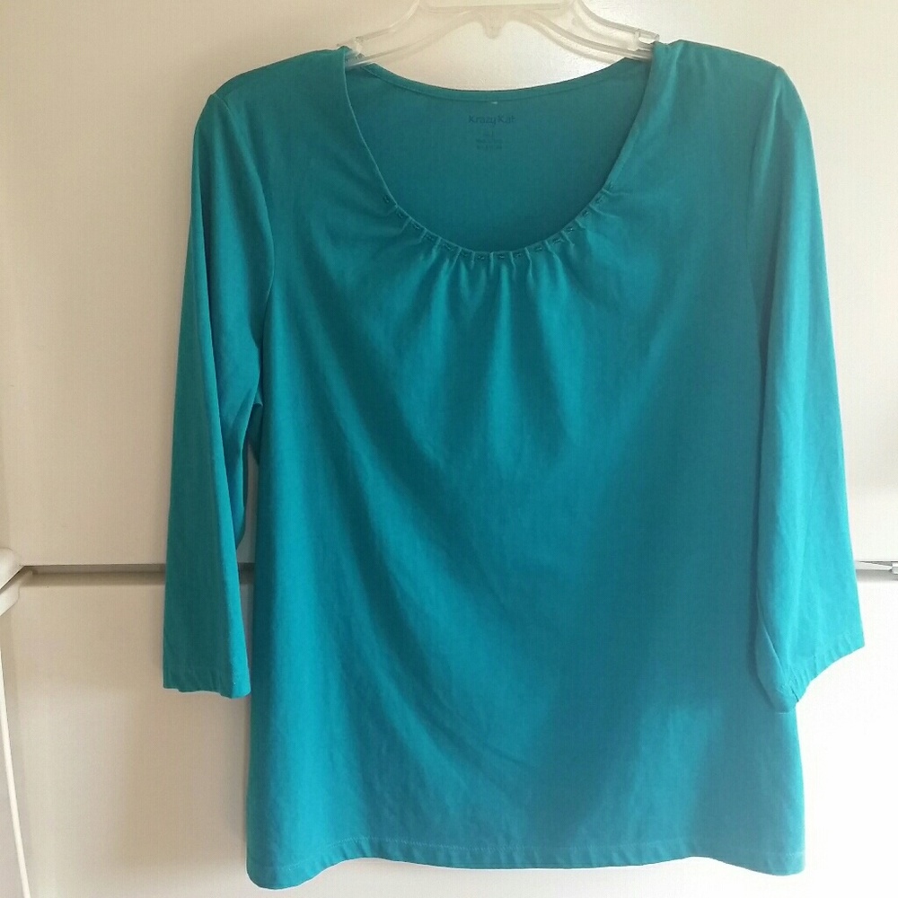 KRAZY KAT BEADED NECKLINE KNIT TOP, LARGE